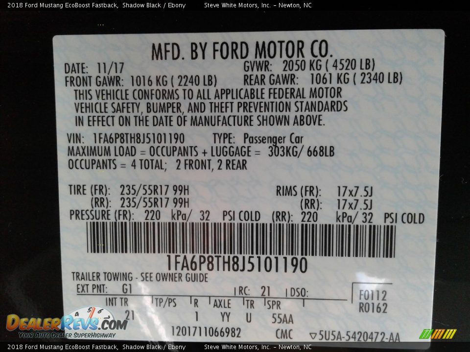 2018 Ford Mustang EcoBoost Fastback Shadow Black / Ebony Photo #31