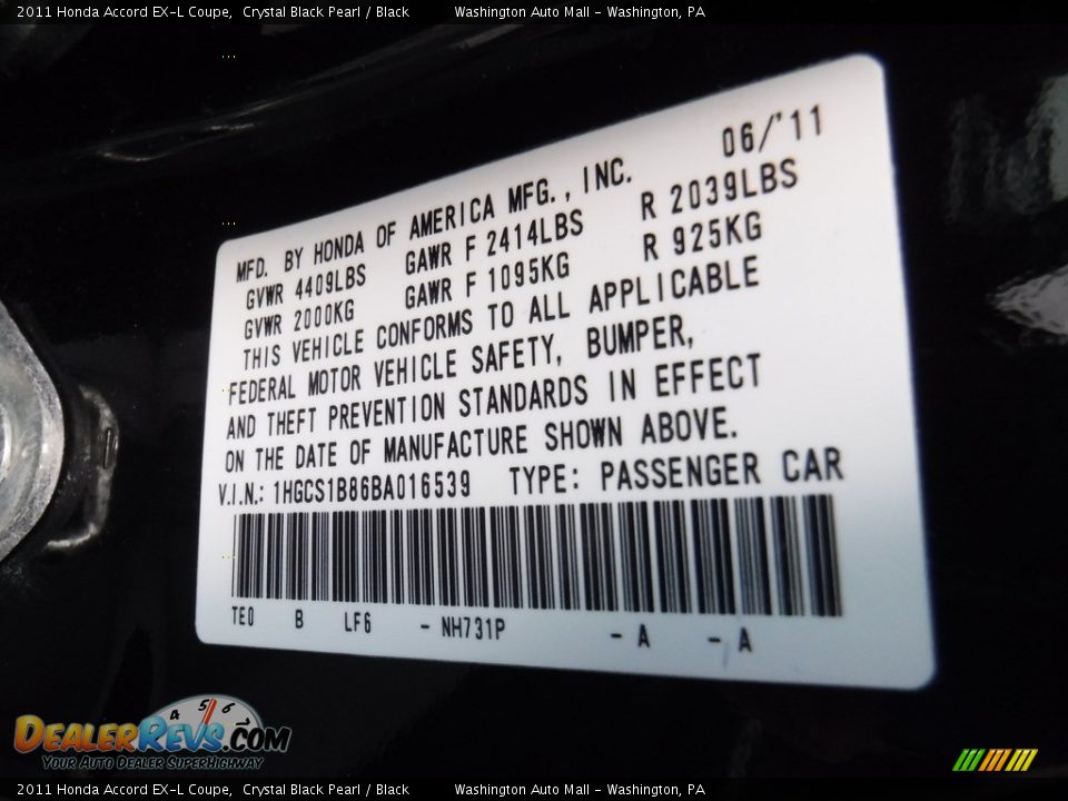 2011 Honda Accord EX-L Coupe Crystal Black Pearl / Black Photo #29