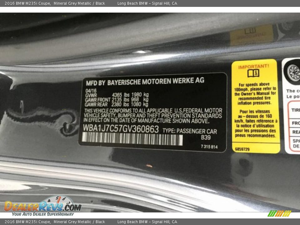 2016 BMW M235i Coupe Mineral Grey Metallic / Black Photo #19