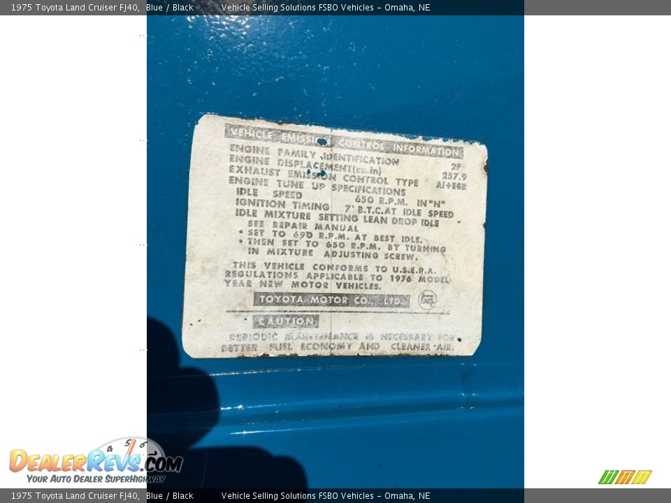 Info Tag of 1975 Toyota Land Cruiser FJ40 Photo #7