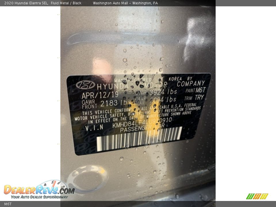 Hyundai Color Code M6T Fluid Metal