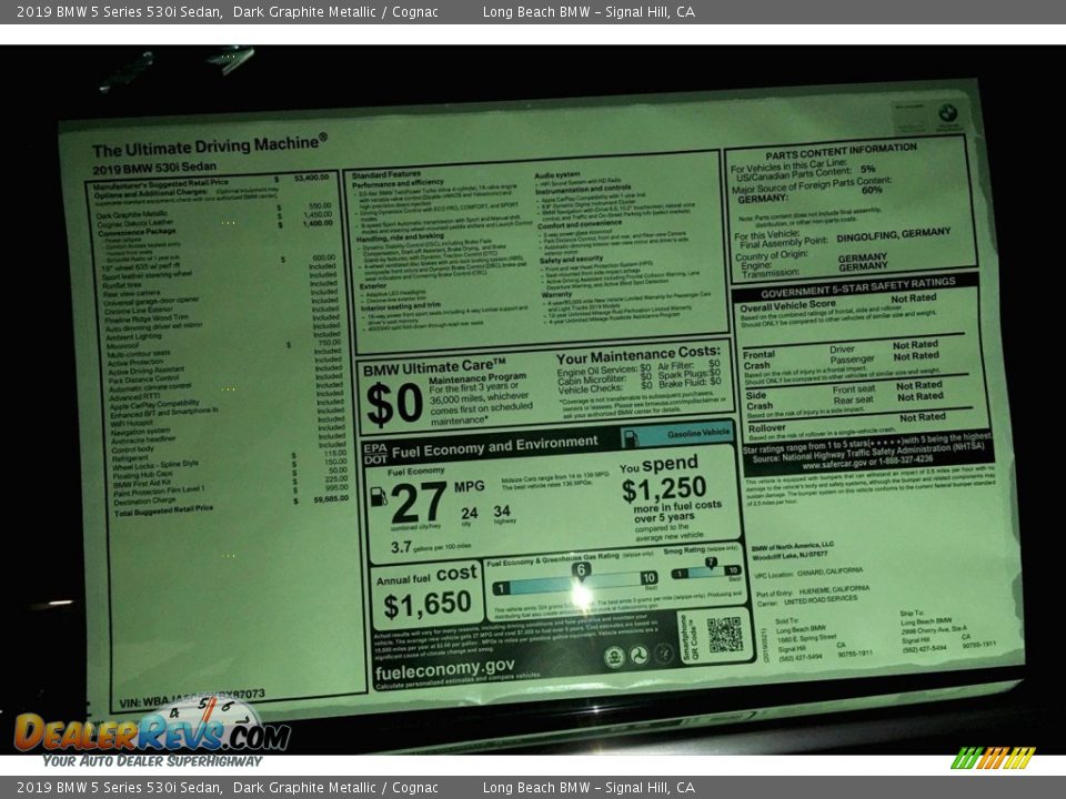 2019 BMW 5 Series 530i Sedan Dark Graphite Metallic / Cognac Photo #10