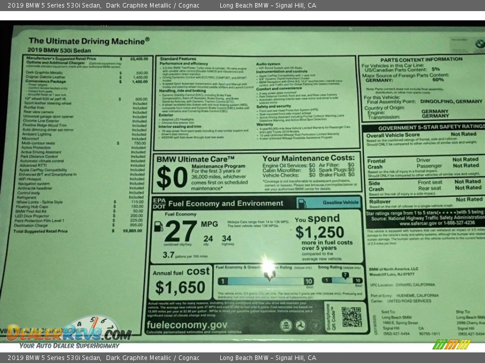 2019 BMW 5 Series 530i Sedan Dark Graphite Metallic / Cognac Photo #10