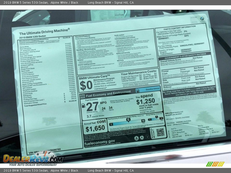 2019 BMW 5 Series 530i Sedan Alpine White / Black Photo #11