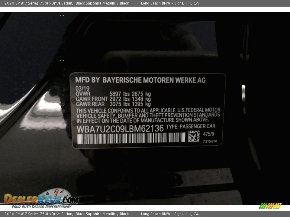 2020 BMW 7 Series 750i xDrive Sedan Black Sapphire Metallic / Black Photo #8