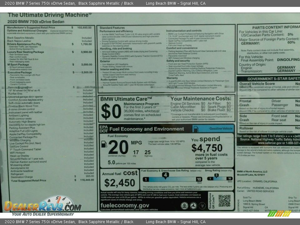 2020 BMW 7 Series 750i xDrive Sedan Black Sapphire Metallic / Black Photo #11