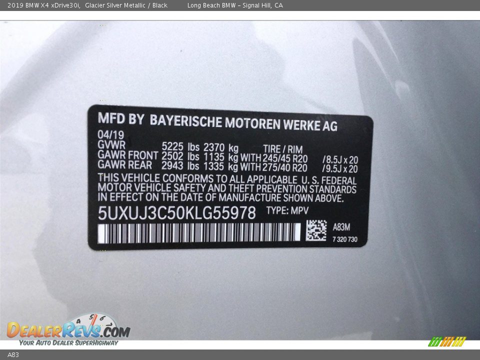 BMW Color Code A83 Glacier Silver Metallic