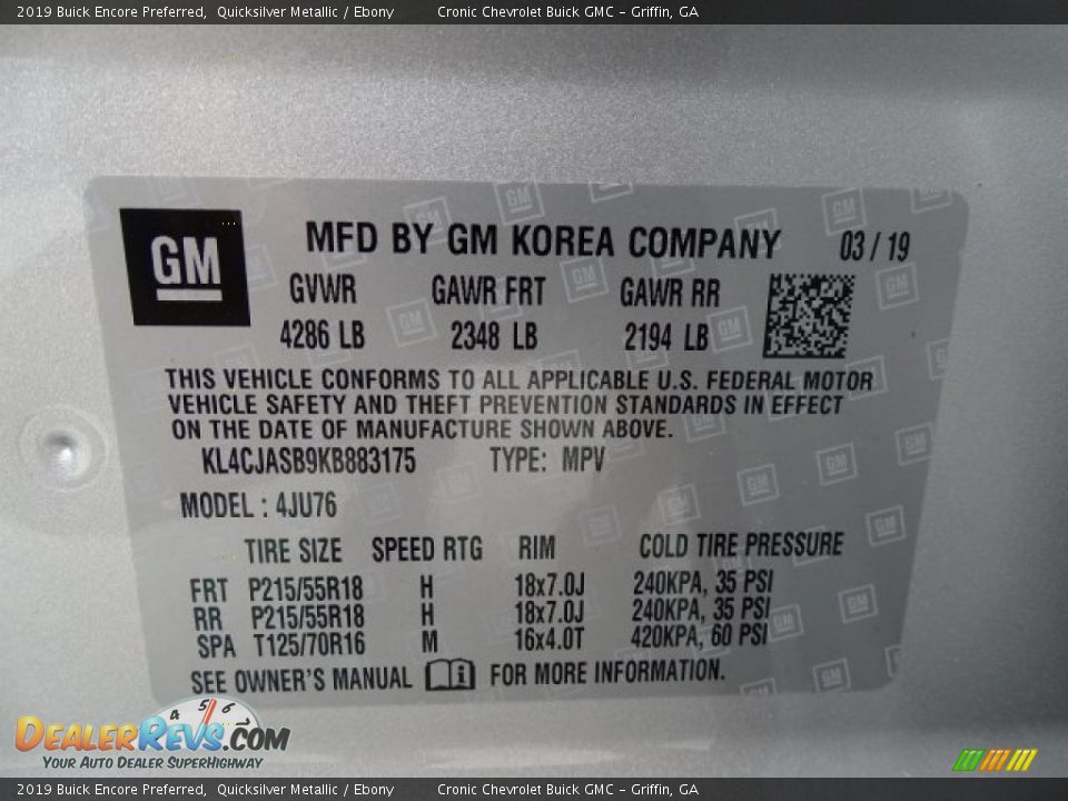 2019 Buick Encore Preferred Quicksilver Metallic / Ebony Photo #29