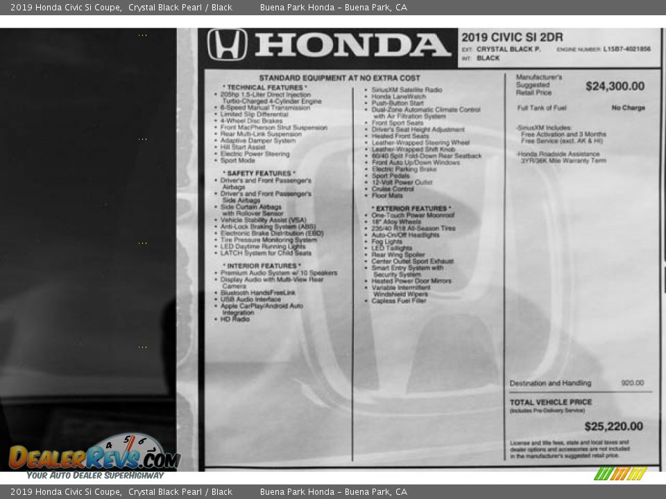 2019 Honda Civic Si Coupe Crystal Black Pearl / Black Photo #36