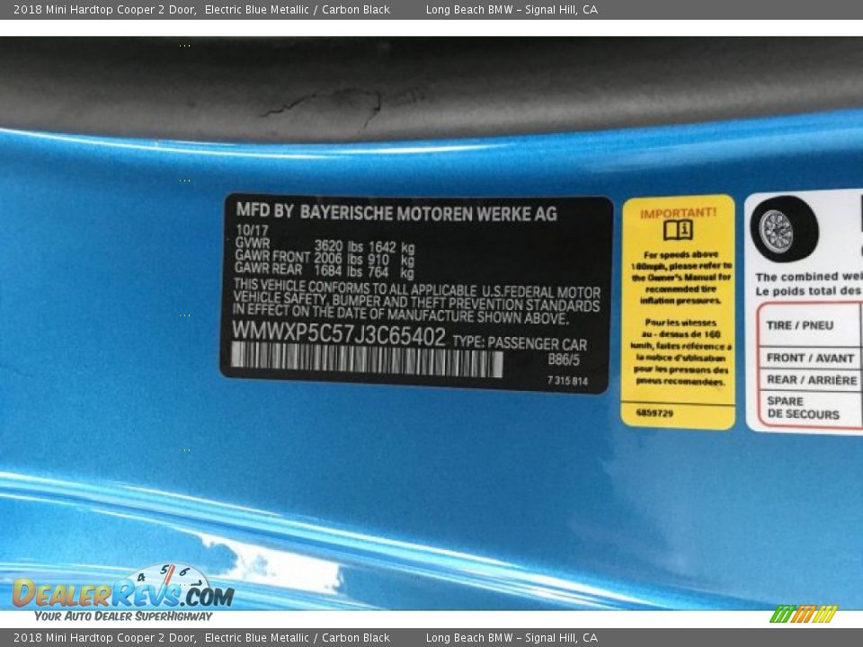 2018 Mini Hardtop Cooper 2 Door Electric Blue Metallic / Carbon Black Photo #19