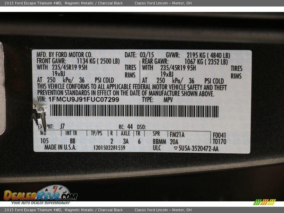 2015 Ford Escape Titanium 4WD Magnetic Metallic / Charcoal Black Photo #22