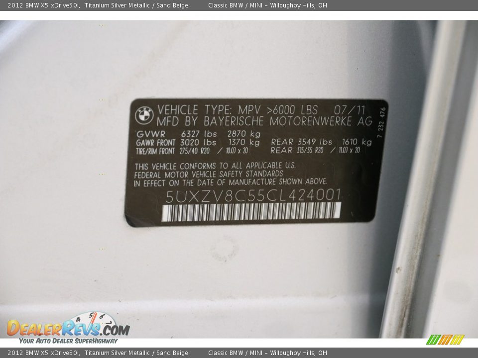 2012 BMW X5 xDrive50i Titanium Silver Metallic / Sand Beige Photo #24