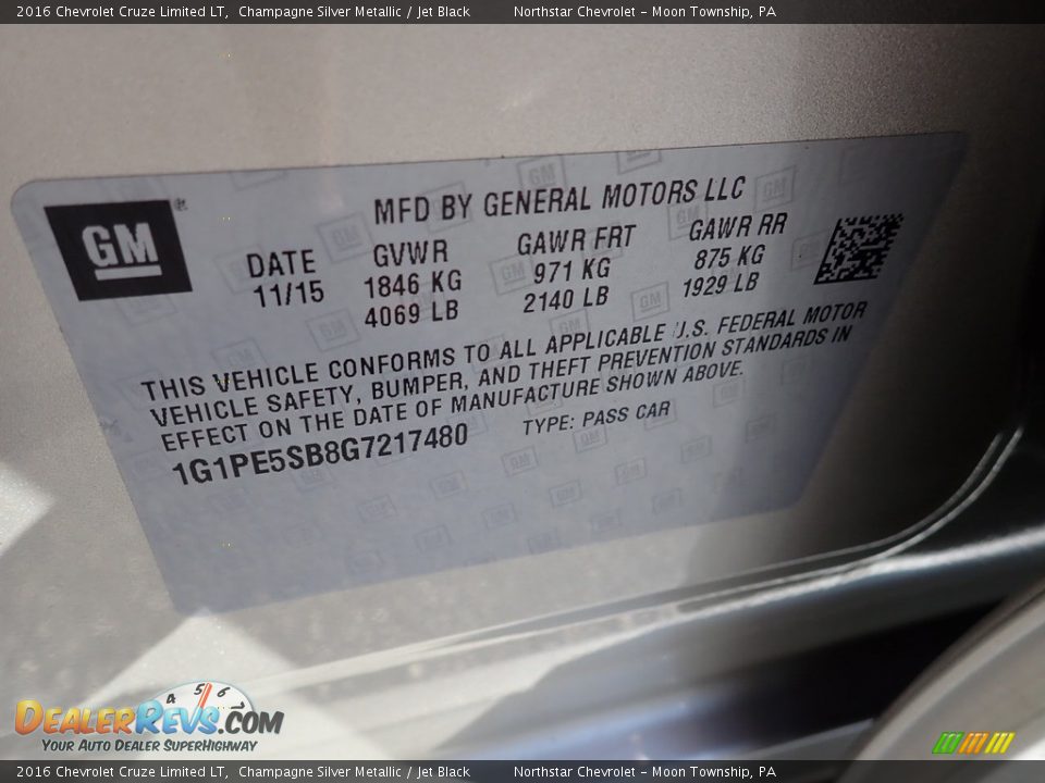 2016 Chevrolet Cruze Limited LT Champagne Silver Metallic / Jet Black Photo #29