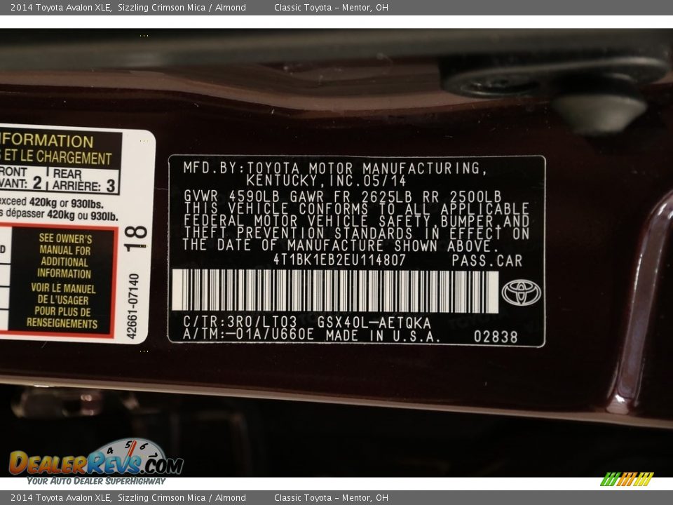 2014 Toyota Avalon XLE Sizzling Crimson Mica / Almond Photo #21