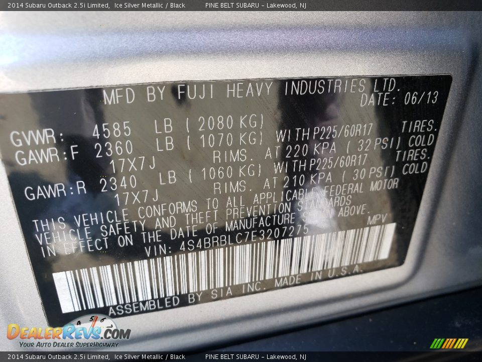 2014 Subaru Outback 2.5i Limited Ice Silver Metallic / Black Photo #29