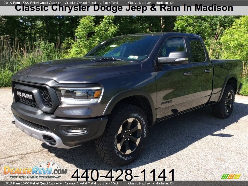 2019 Ram 1500 Rebel Quad Cab 4x4 Granite Crystal Metallic / Black/Red Photo #1