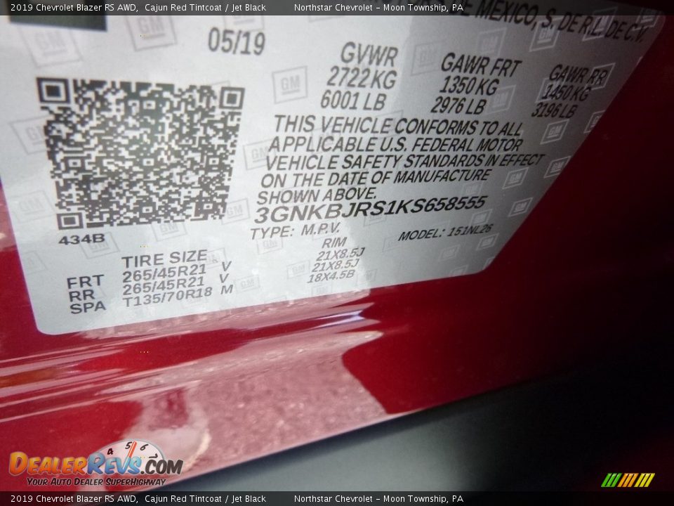 2019 Chevrolet Blazer RS AWD Cajun Red Tintcoat / Jet Black Photo #16