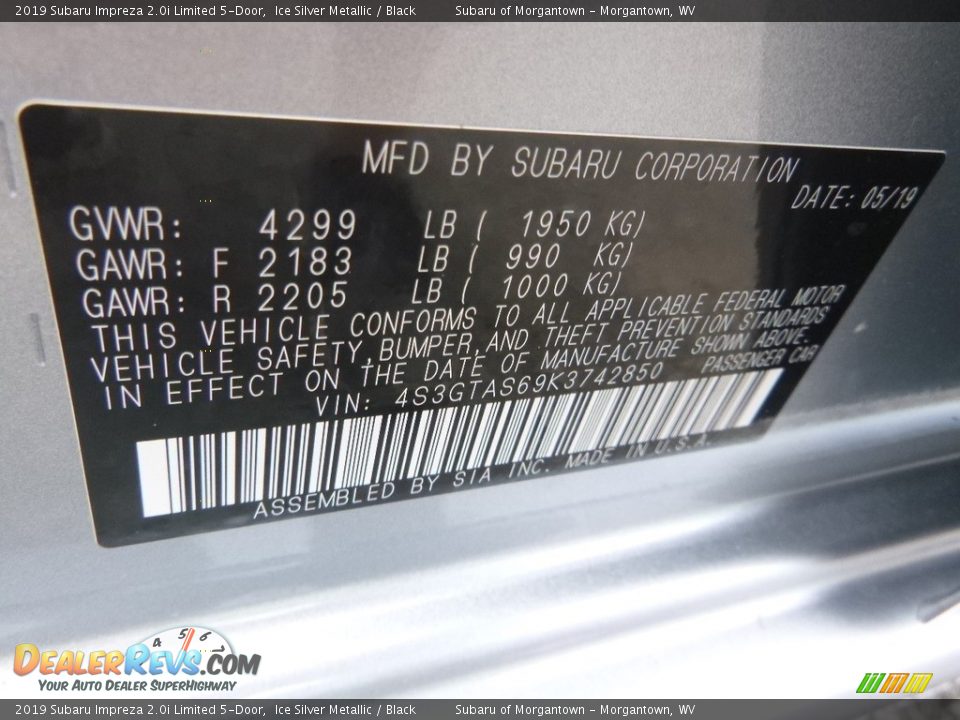 2019 Subaru Impreza 2.0i Limited 5-Door Ice Silver Metallic / Black Photo #15