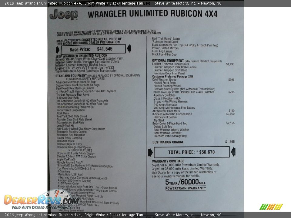 2019 Jeep Wrangler Unlimited Rubicon 4x4 Bright White / Black/Heritage Tan Photo #32