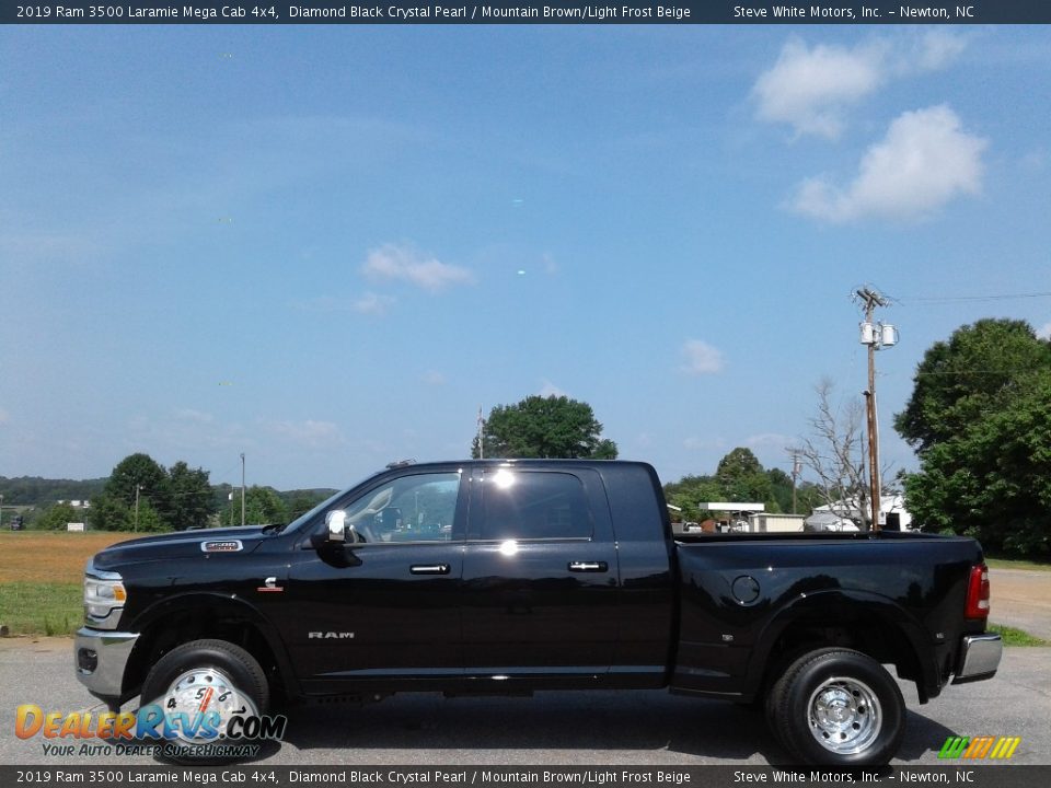 2019 Ram 3500 Laramie Mega Cab 4x4 Diamond Black Crystal Pearl / Mountain Brown/Light Frost Beige Photo #1