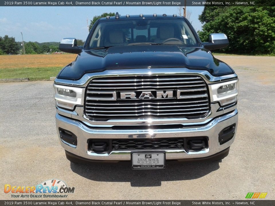 2019 Ram 3500 Laramie Mega Cab 4x4 Diamond Black Crystal Pearl / Mountain Brown/Light Frost Beige Photo #3