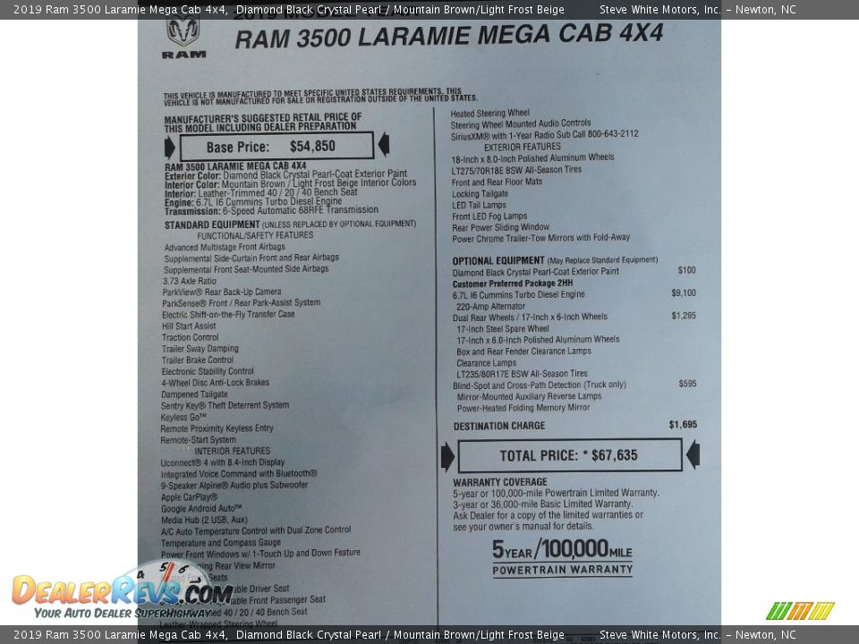 2019 Ram 3500 Laramie Mega Cab 4x4 Diamond Black Crystal Pearl / Mountain Brown/Light Frost Beige Photo #35