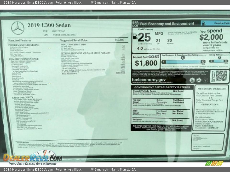 2019 Mercedes-Benz E 300 Sedan Polar White / Black Photo #10