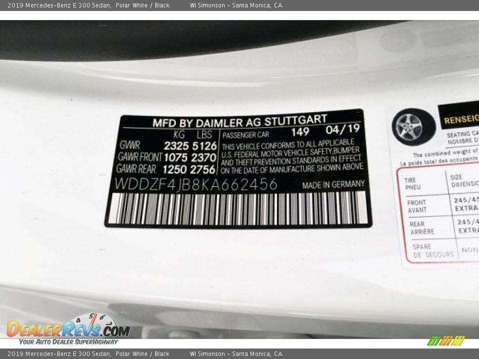 2019 Mercedes-Benz E 300 Sedan Polar White / Black Photo #11