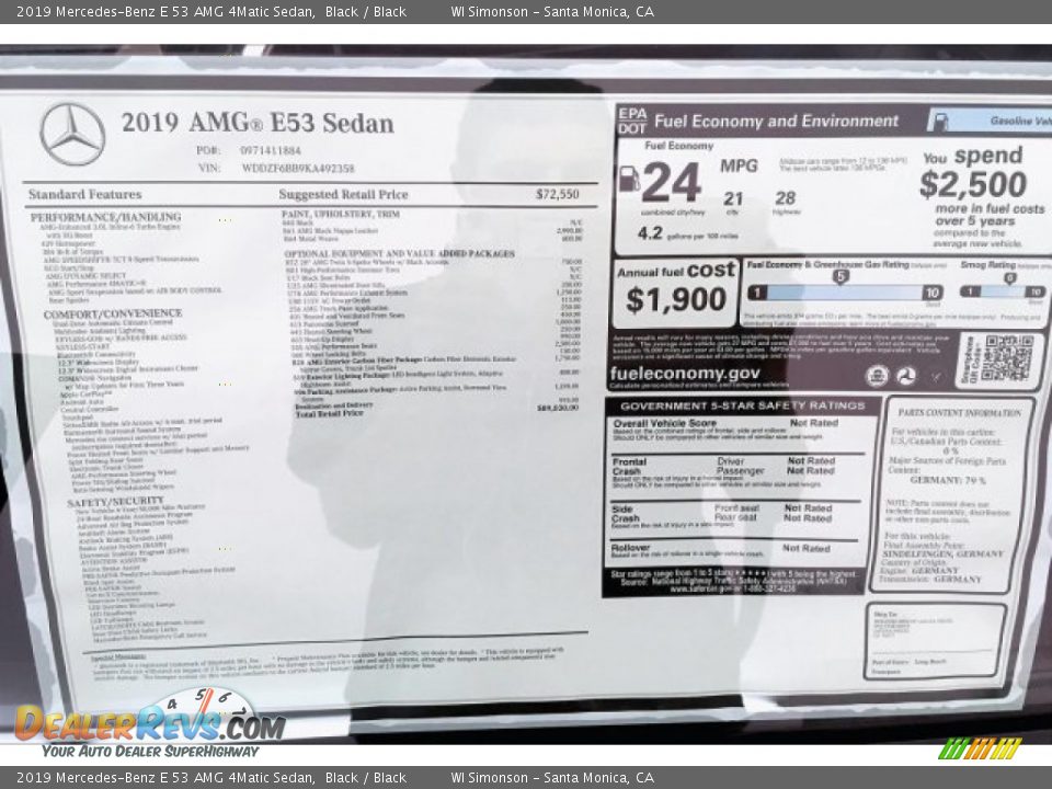 2019 Mercedes-Benz E 53 AMG 4Matic Sedan Window Sticker Photo #10