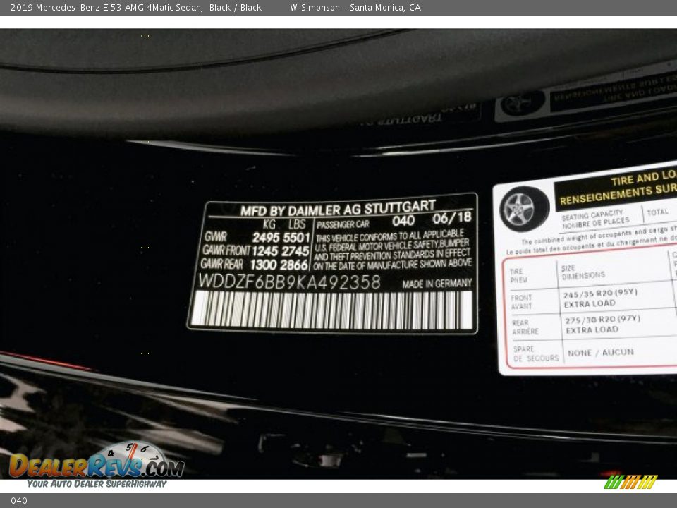 Mercedes-Benz Color Code 040 Black