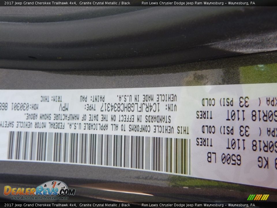 2017 Jeep Grand Cherokee Trailhawk 4x4 Granite Crystal Metallic / Black Photo #14