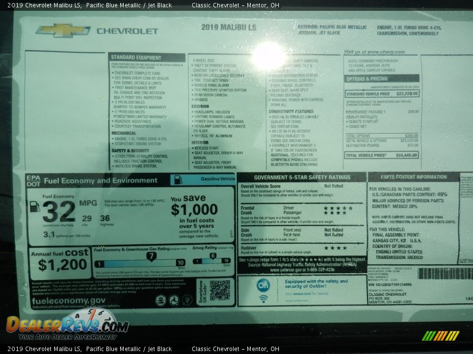 2019 Chevrolet Malibu LS Pacific Blue Metallic / Jet Black Photo #6