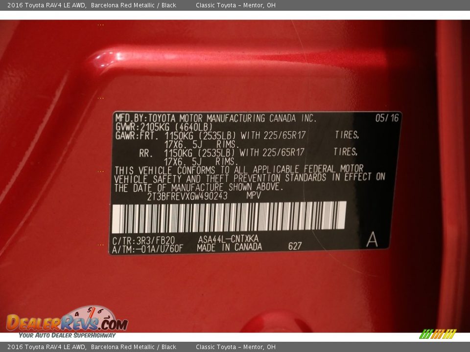 2016 Toyota RAV4 LE AWD Barcelona Red Metallic / Black Photo #19