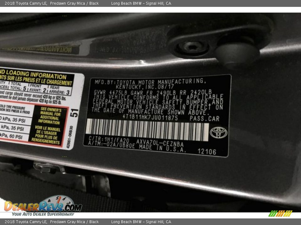 2018 Toyota Camry LE Predawn Gray Mica / Black Photo #19
