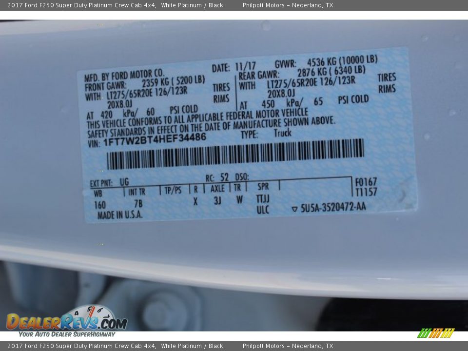 2017 Ford F250 Super Duty Platinum Crew Cab 4x4 White Platinum / Black Photo #26