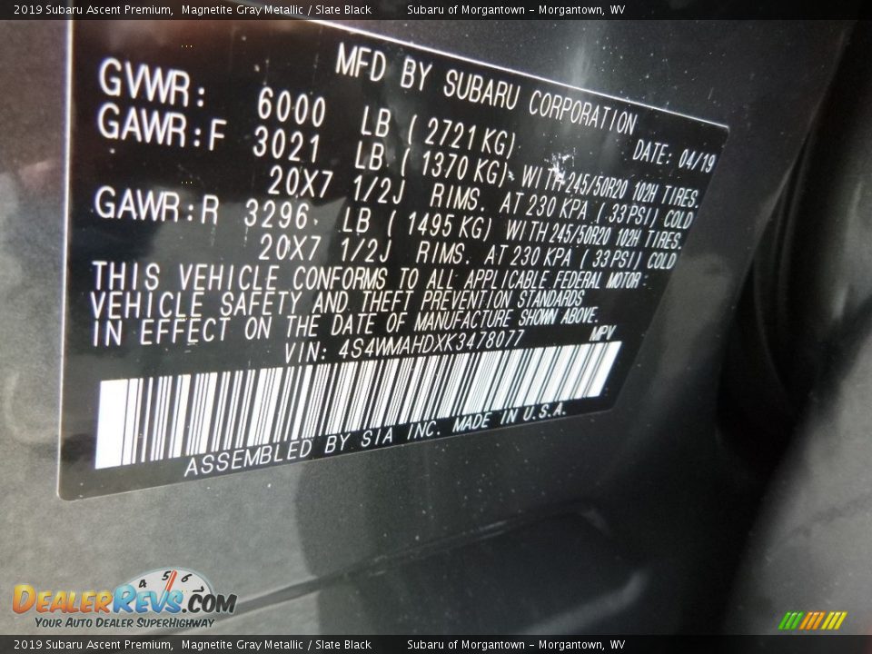 2019 Subaru Ascent Premium Magnetite Gray Metallic / Slate Black Photo #16