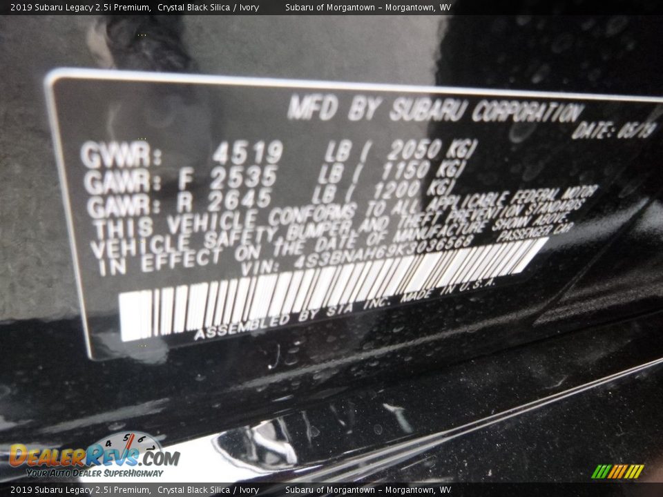 2019 Subaru Legacy 2.5i Premium Crystal Black Silica / Ivory Photo #16