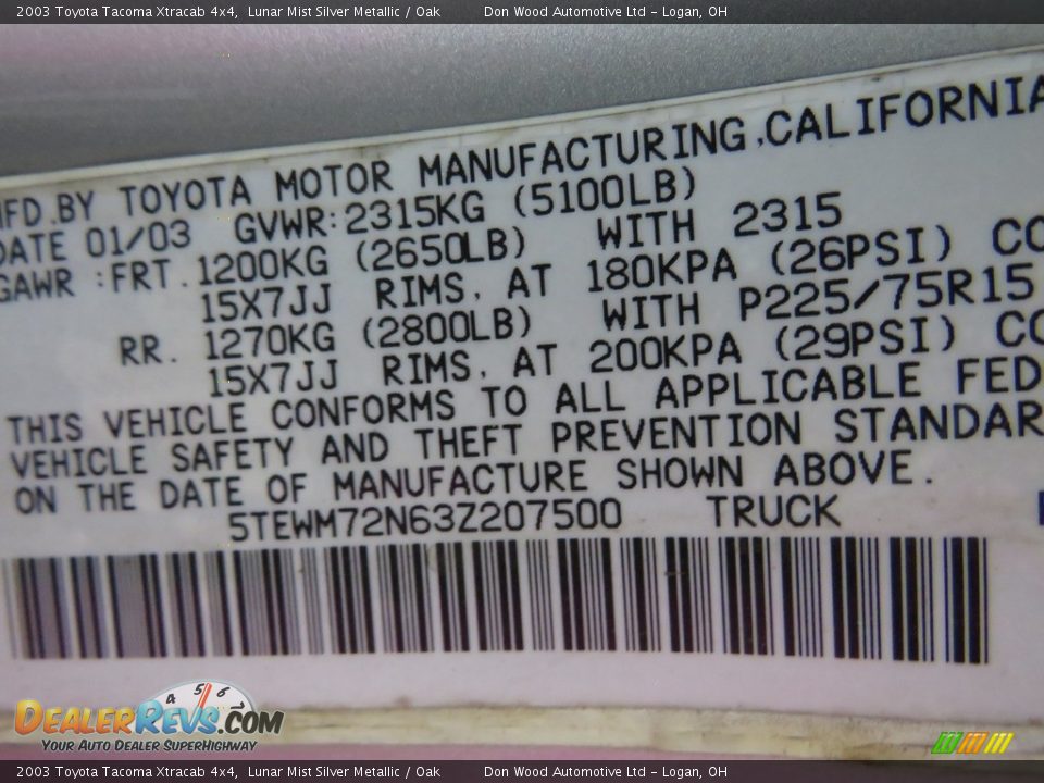 2003 Toyota Tacoma Xtracab 4x4 Lunar Mist Silver Metallic / Oak Photo #29