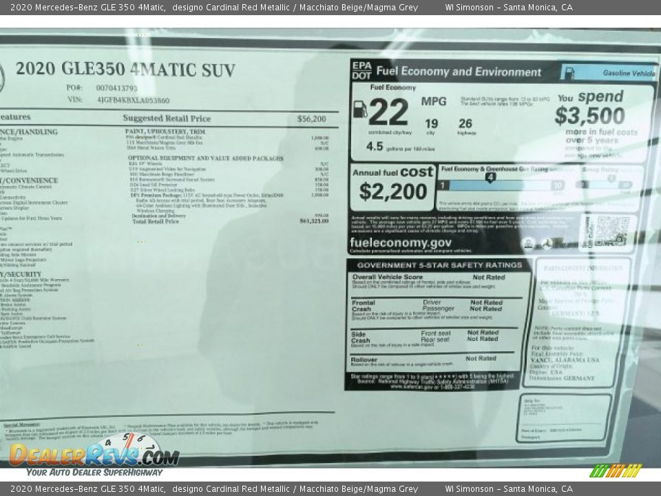 2020 Mercedes-Benz GLE 350 4Matic Window Sticker Photo #10