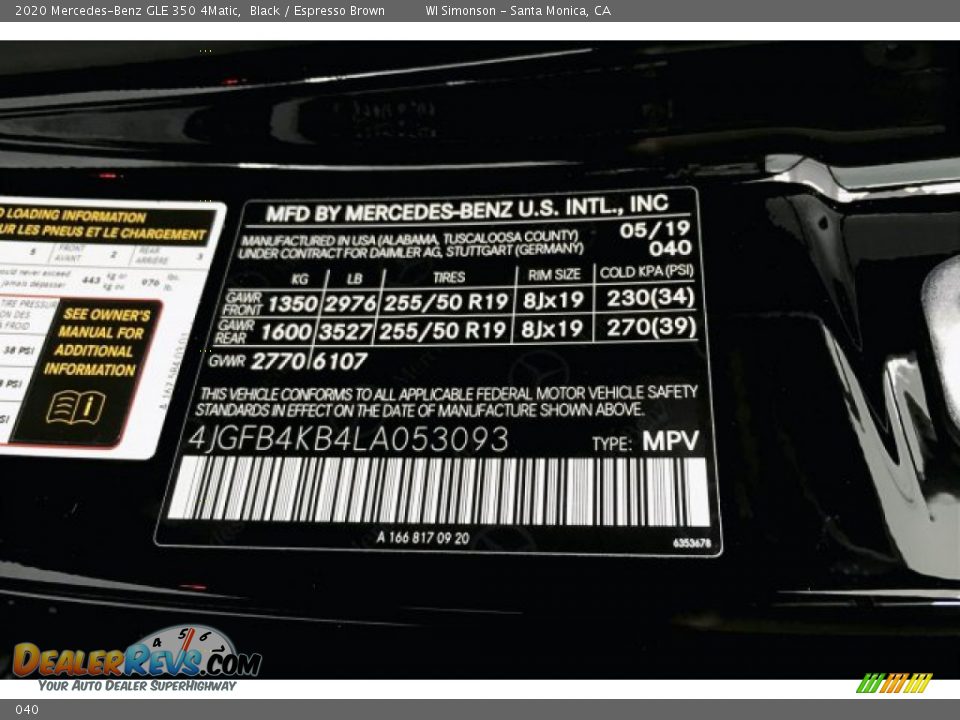 Mercedes-Benz Color Code 040 Black