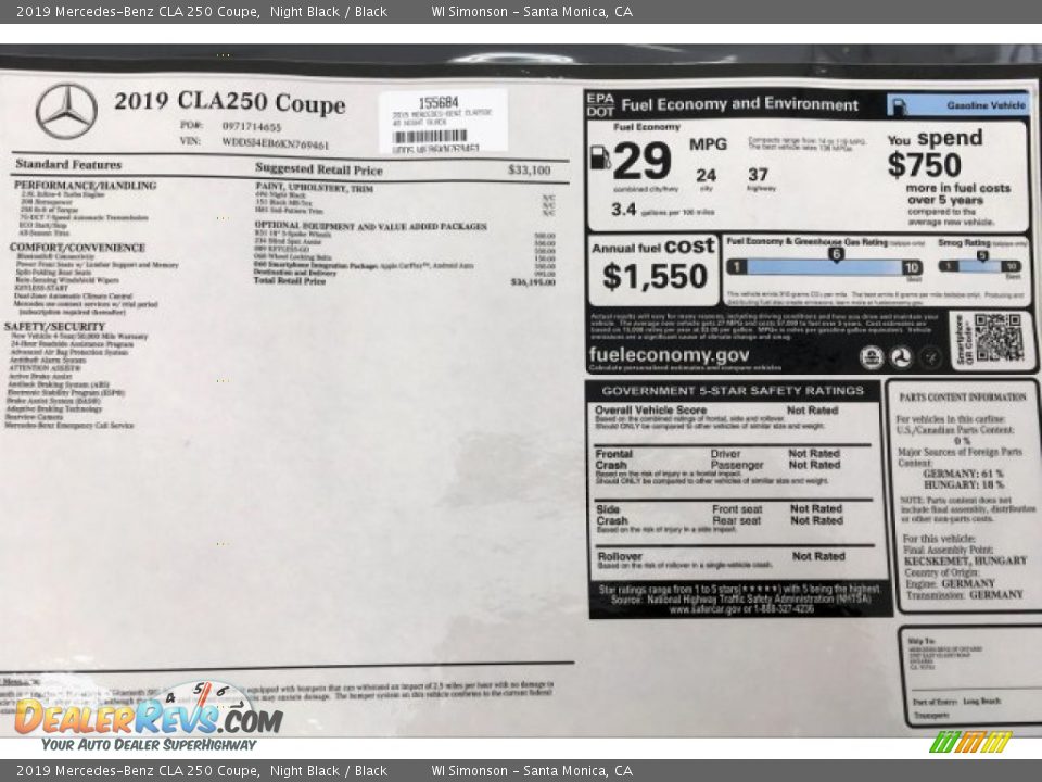 2019 Mercedes-Benz CLA 250 Coupe Night Black / Black Photo #10