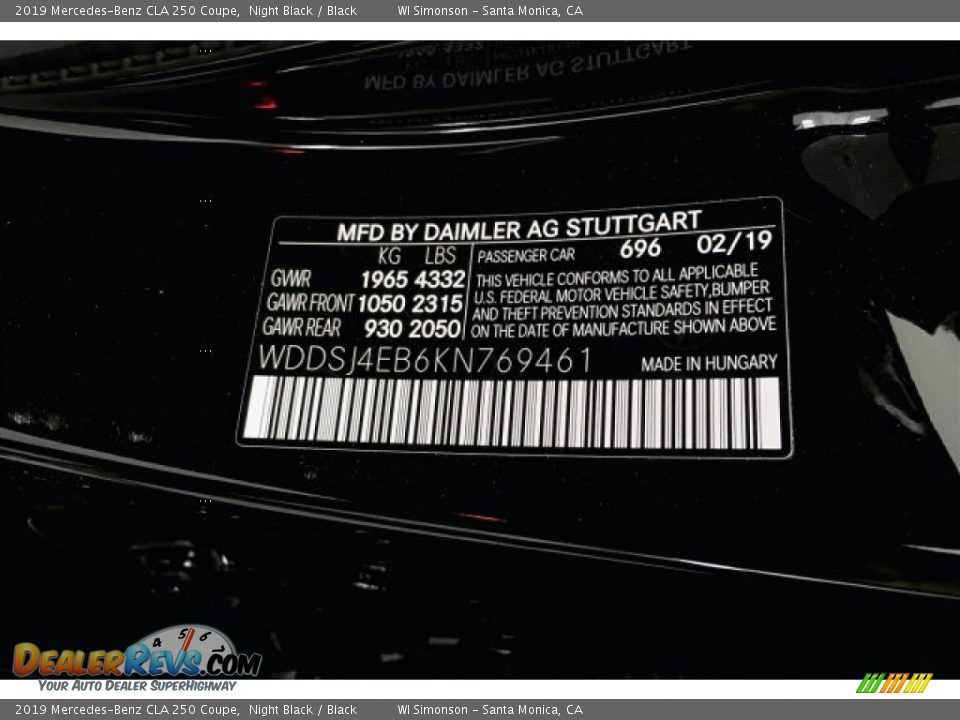 2019 Mercedes-Benz CLA 250 Coupe Night Black / Black Photo #11