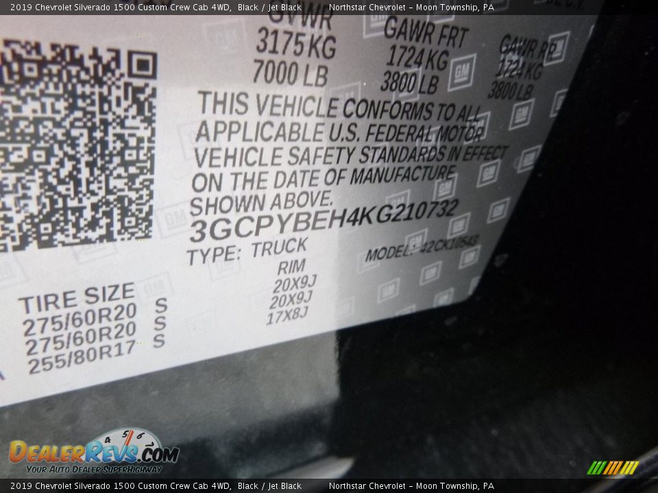 2019 Chevrolet Silverado 1500 Custom Crew Cab 4WD Black / Jet Black Photo #16