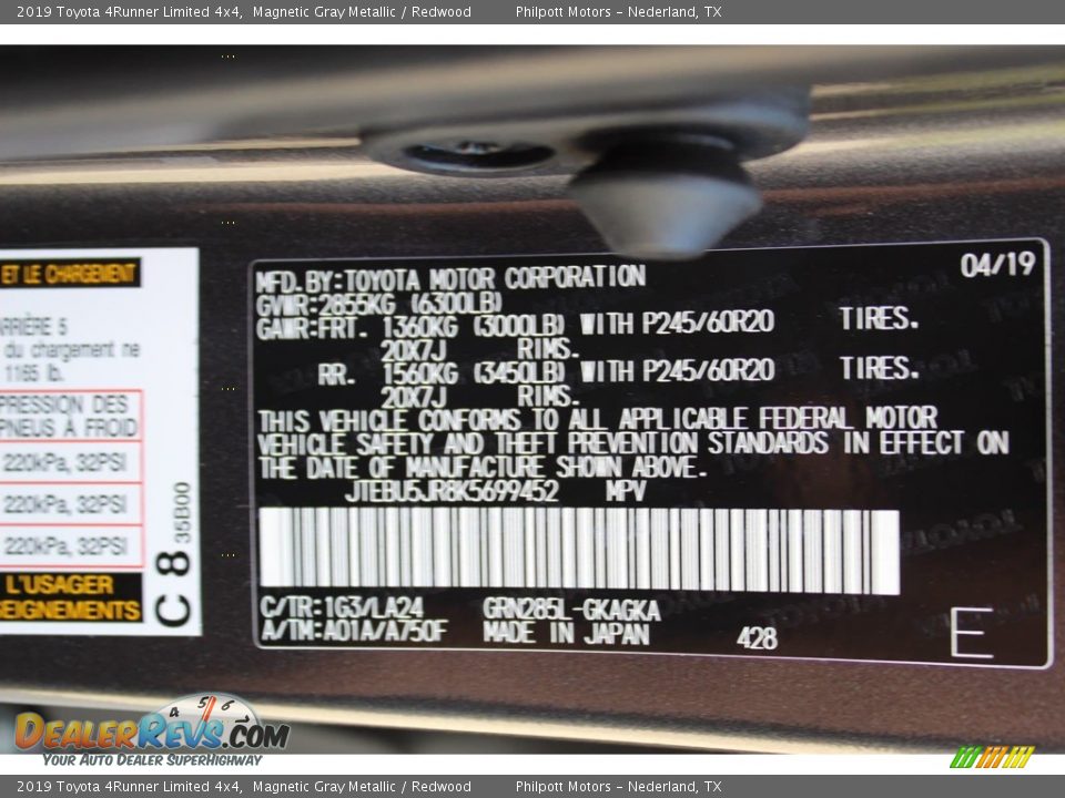 2019 Toyota 4Runner Limited 4x4 Magnetic Gray Metallic / Redwood Photo #26