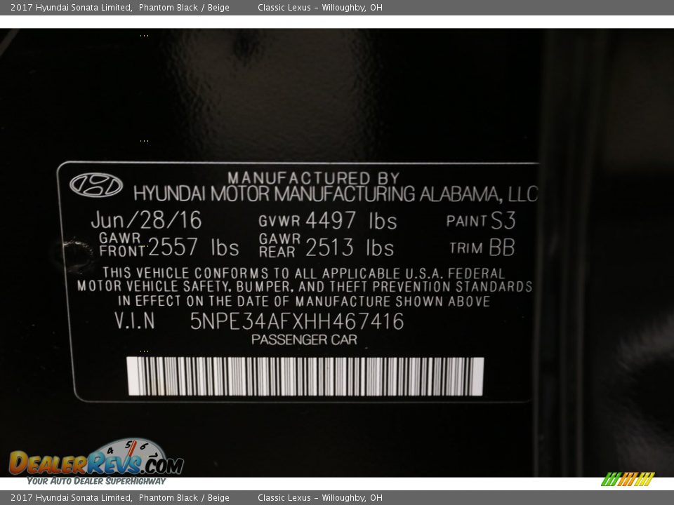 2017 Hyundai Sonata Limited Phantom Black / Beige Photo #20