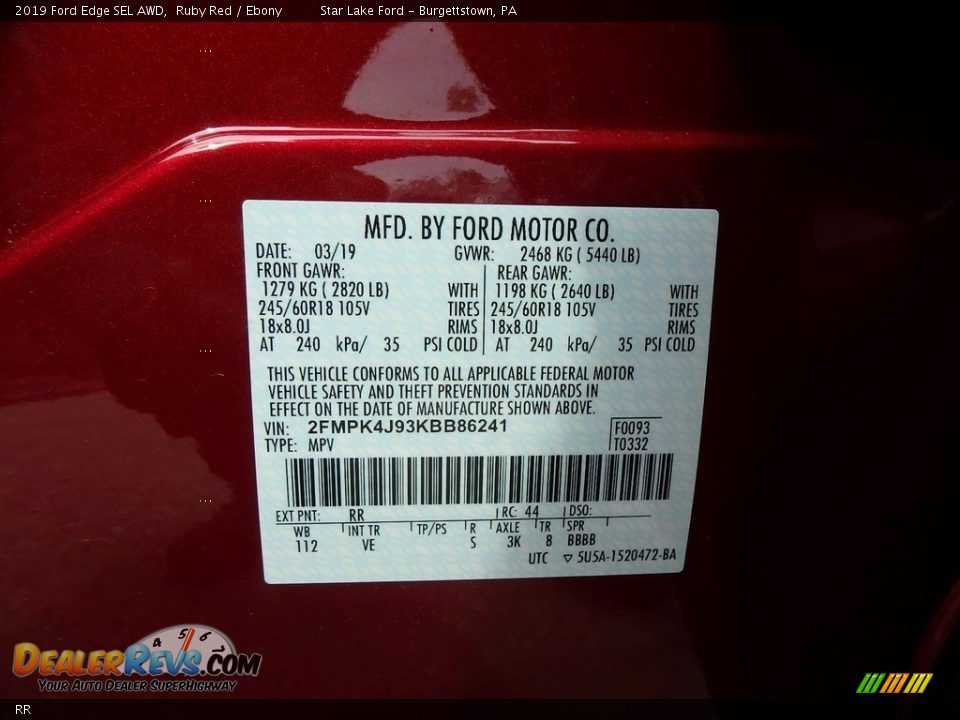 Ford Color Code RR Ruby Red