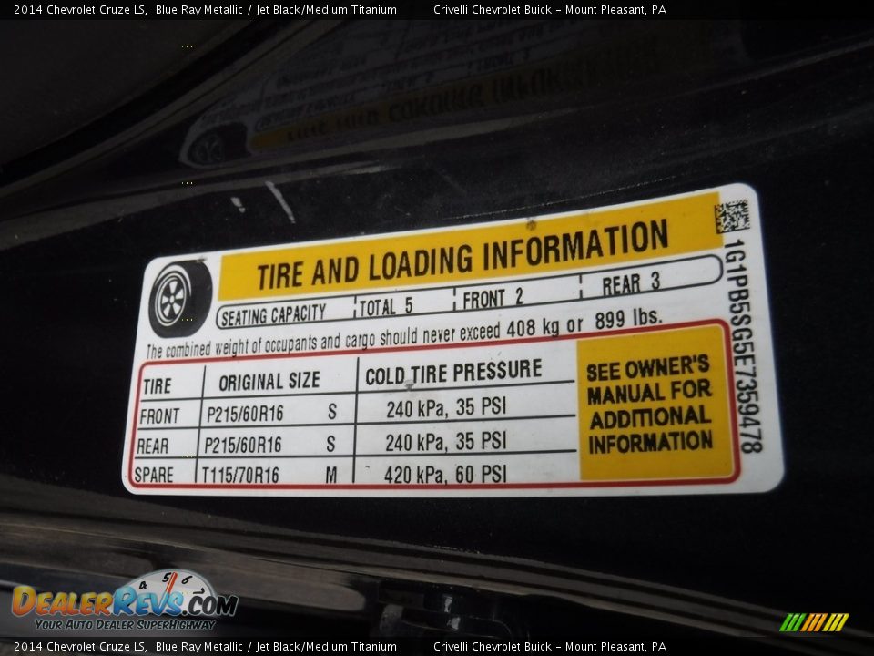 2014 Chevrolet Cruze LS Blue Ray Metallic / Jet Black/Medium Titanium Photo #29