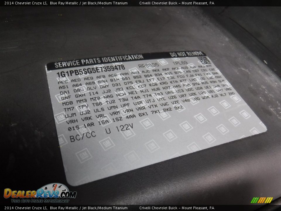 2014 Chevrolet Cruze LS Blue Ray Metallic / Jet Black/Medium Titanium Photo #30