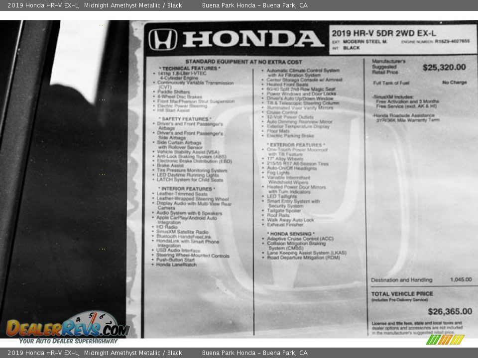 2019 Honda HR-V EX-L Midnight Amethyst Metallic / Black Photo #35