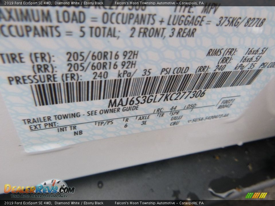 2019 Ford EcoSport SE 4WD Diamond White / Ebony Black Photo #12